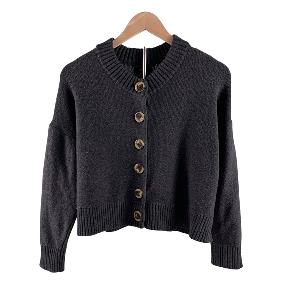 Quince Sweaters - Quince Organic Cotton Navy Cropped Cardigan Button Front Women's S Quiet Luxury